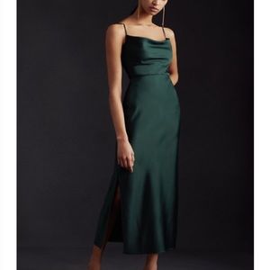 BHLDN Cali Satin Charmeuse MIDI Dress Dark Emerald